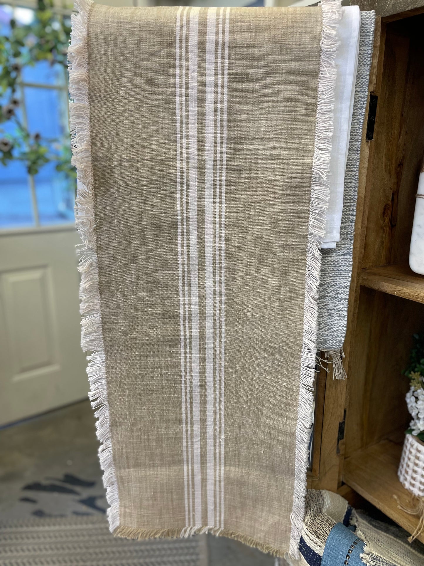 Striped Fringe Runner Natural 13x72
