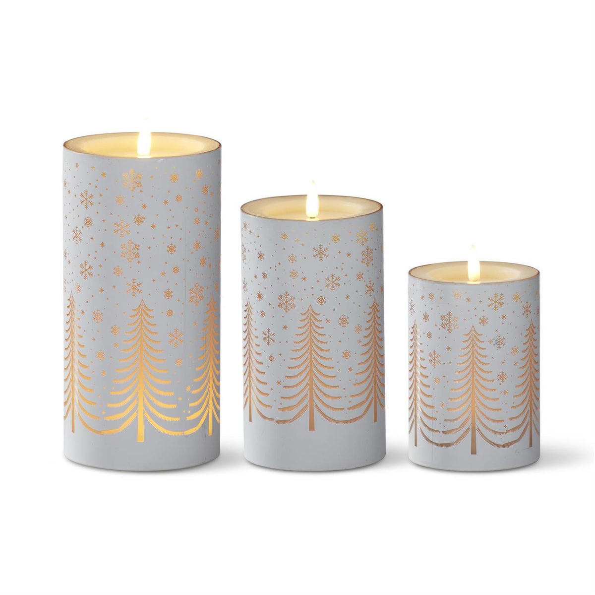 7" White Glass & Wax LED Snowflakes & Trees