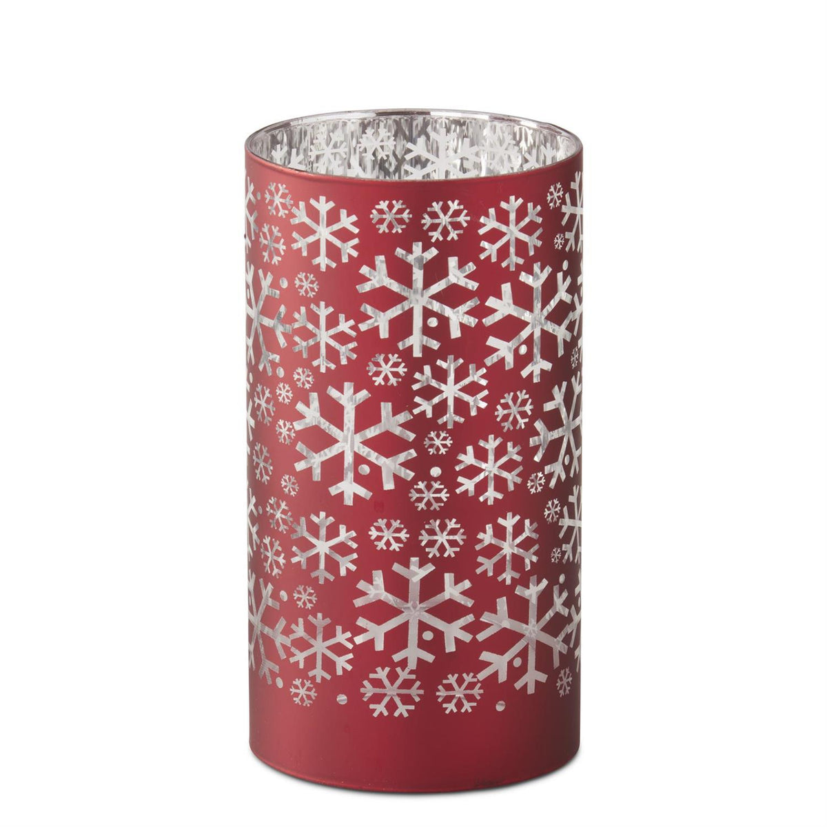 7.75" Red Laser Engraved Snowflake Glass Candle Slip Cover