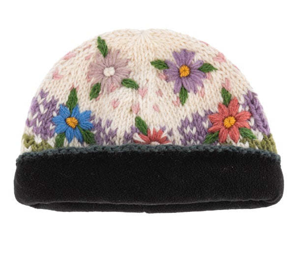 Embroiderd Knit Hat 4-Asst Wool