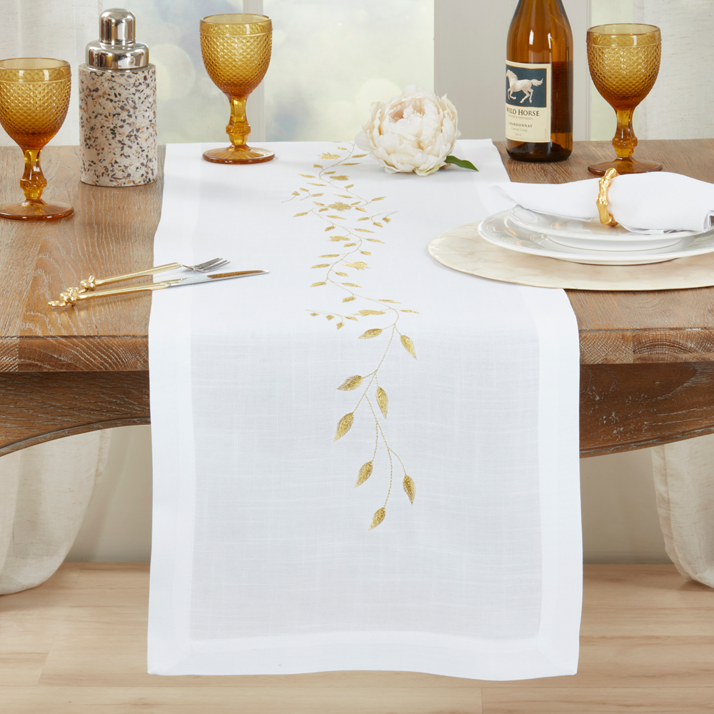 Embroidered Pomegranate Runner Gold 16x72