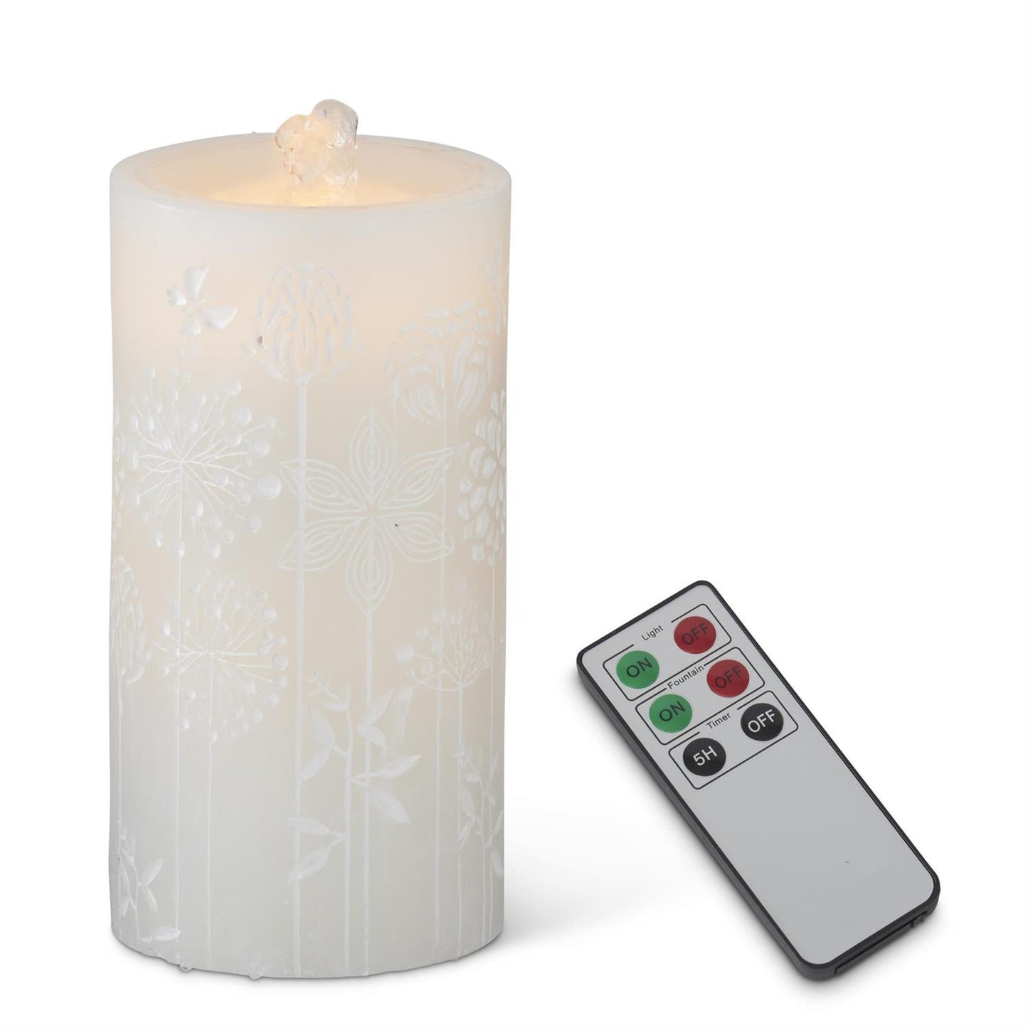 White Flower Embossed Wax Pillar Water