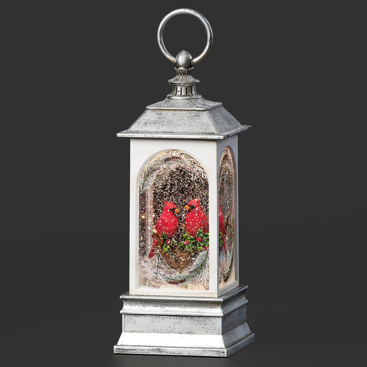 9.25" Lighted Swirl Lantern Cardinal White Vertical