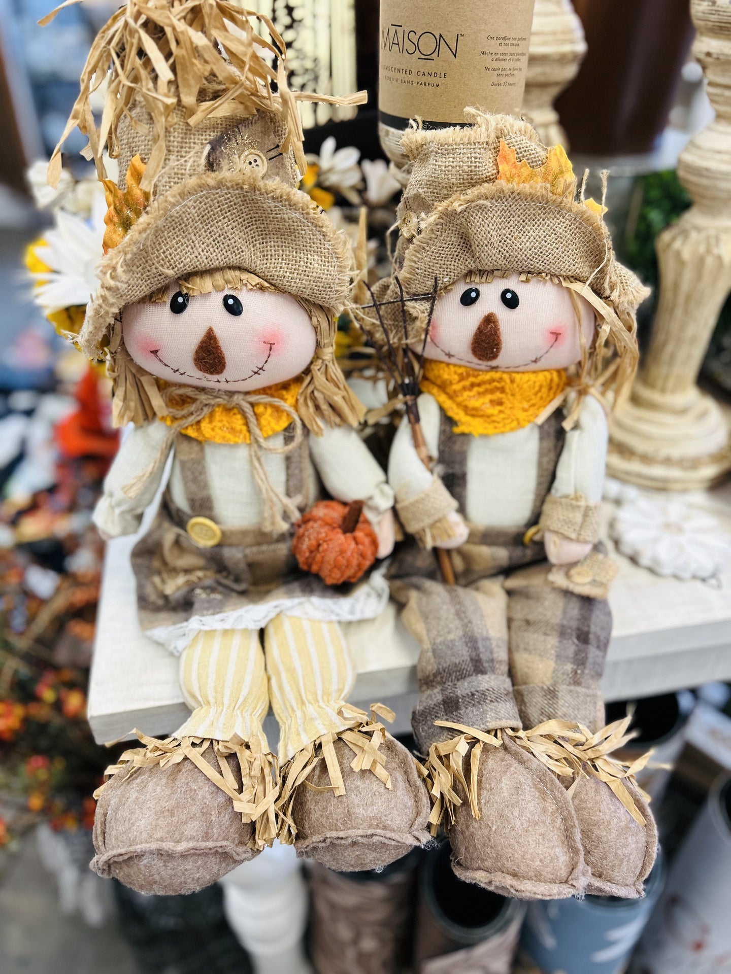 Fall Timber Scarecrow Shelf Sitter / Scarecrow with rake