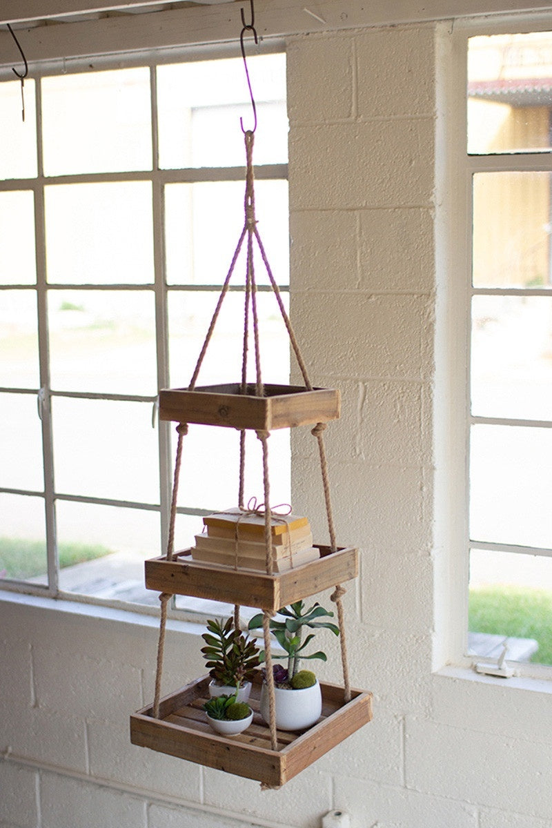 Hanging Three-Tiered Square Recycled Wood