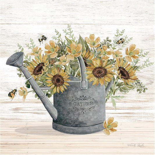 Wood Painted Fall Foilage Sunflower Metal Can