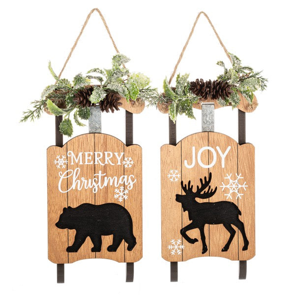 Sled Plaque Orn / Bear/'Merry Christmas'