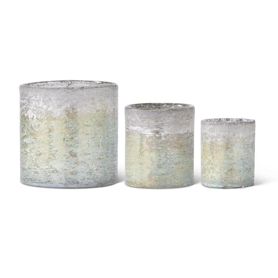 Light Green & Blue Glass Cylinder 5"
