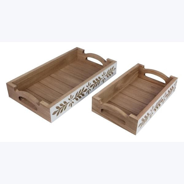 Sm. Wood w/ White Serving Tray 11"
