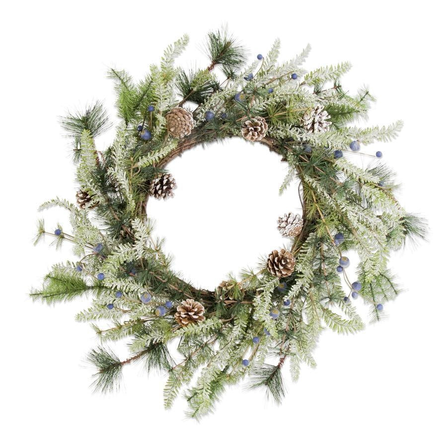 24" Frosted Fir Pine Wreath Blueberries
