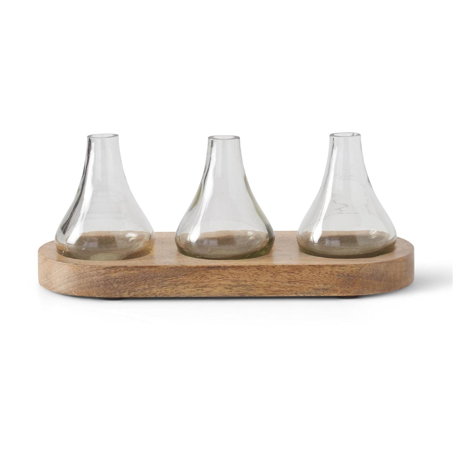 Bud Vases on Wood Tray 11.75"