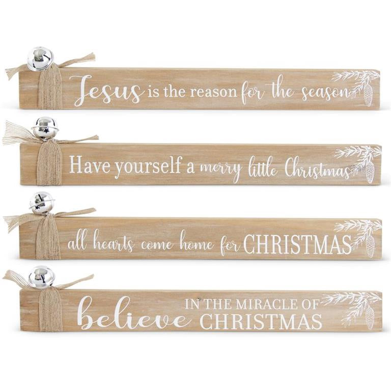 15.75" Wood Xmas Sign Bell & Bu / 'Jesus is the Reason for the Season'