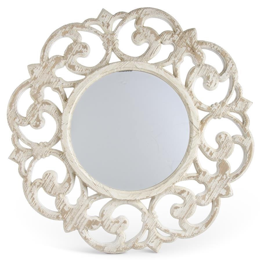 Whitewashed Wood Scroll Mirror 30"