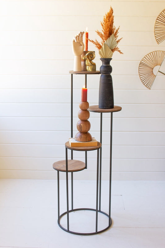 Four Tiered Wood & Metal Round Display