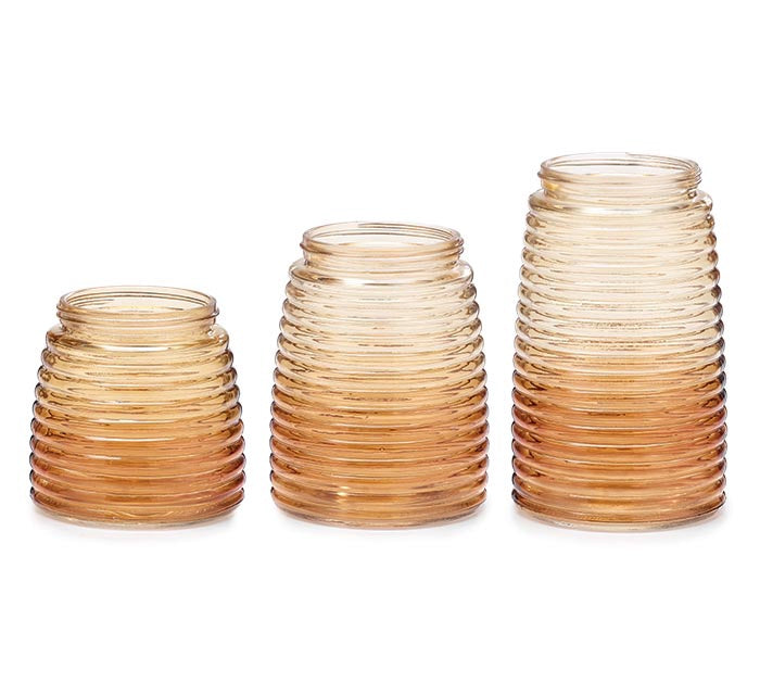 Vase Glass Ribbed Ombre Mustard Med