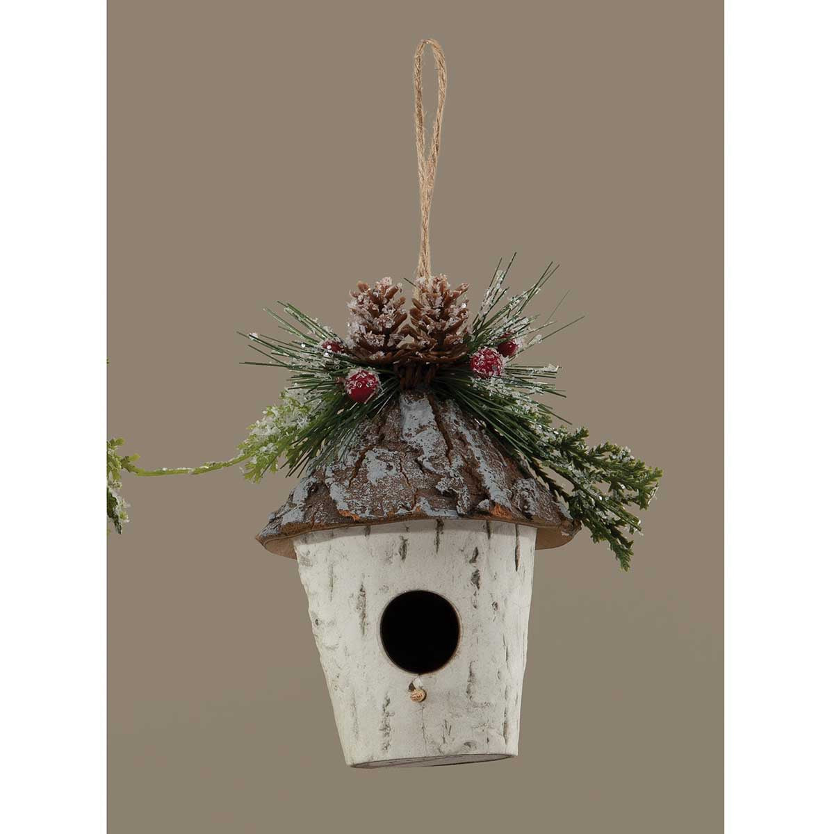 Orn Birch Bird House Round