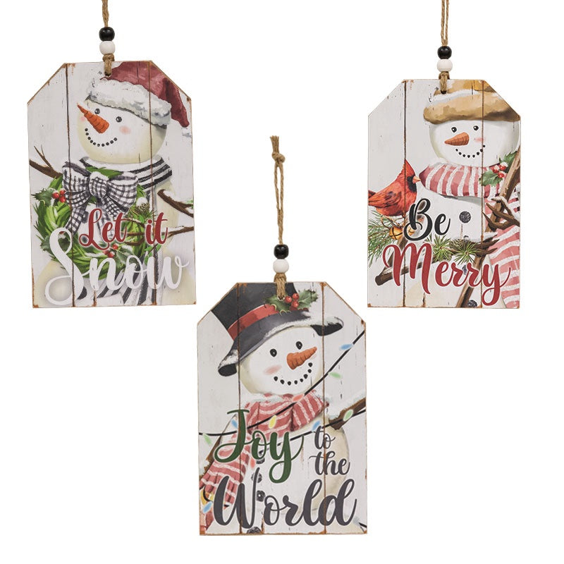Snowman Beaded Wood Tag / 'Let it Snow'