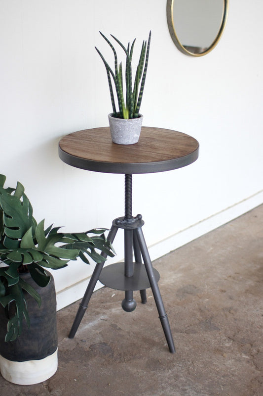 Round Wood Metal Side Table
