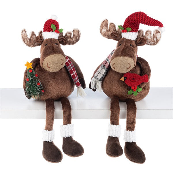 Stuffed Shelfsttr / Moose holding Christmas tree