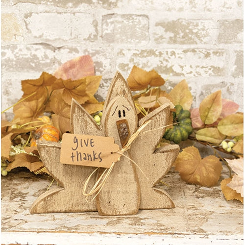 Rustic Wood Give Thanks Turkey Sitter 9.5"H