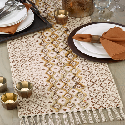 Embroidered Block Print Runner 72" Nat