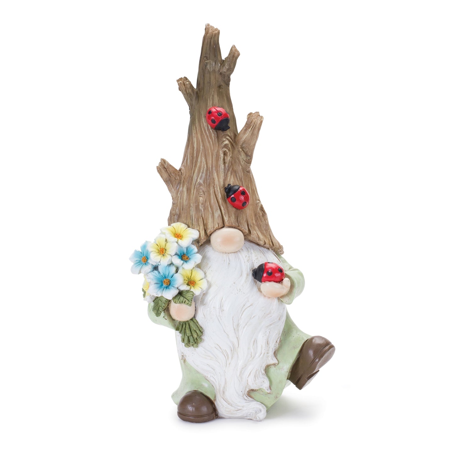 Gnome Tree Hat & Ladybugs 12.75" Resin