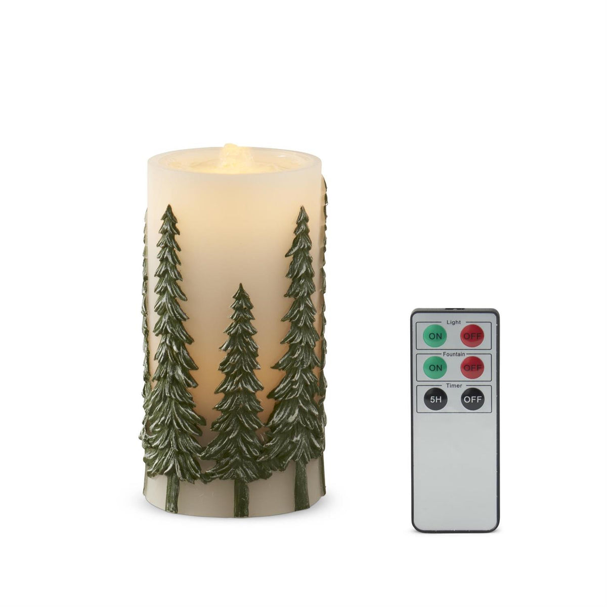 7.75" Green Embossed Trees LED Water Candle w/Timer