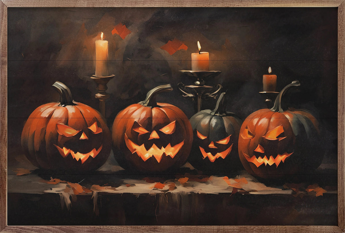 Four Halloween Jack O Lanterns 16x10