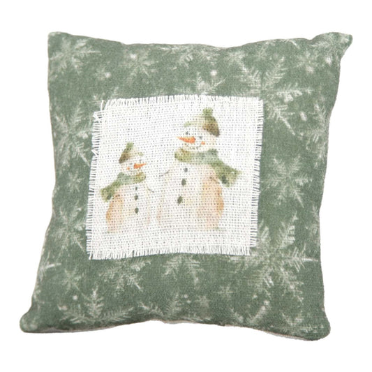 Green Snowflake Snowman Pillow