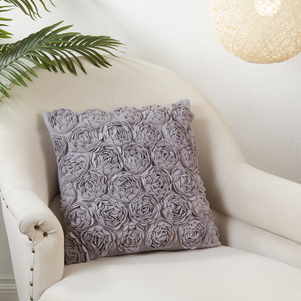 Felt Flower Pillow Grey
