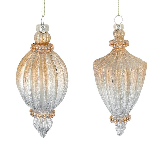 Champagne Gold Ombre Glass Ornament - 2 Asst.