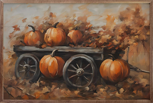 Pumpkins on Wagon 16x10