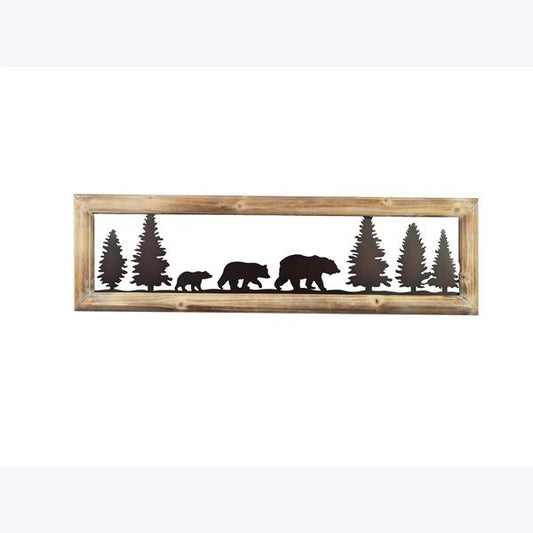 Wood Framed Cut Metal Bear Family