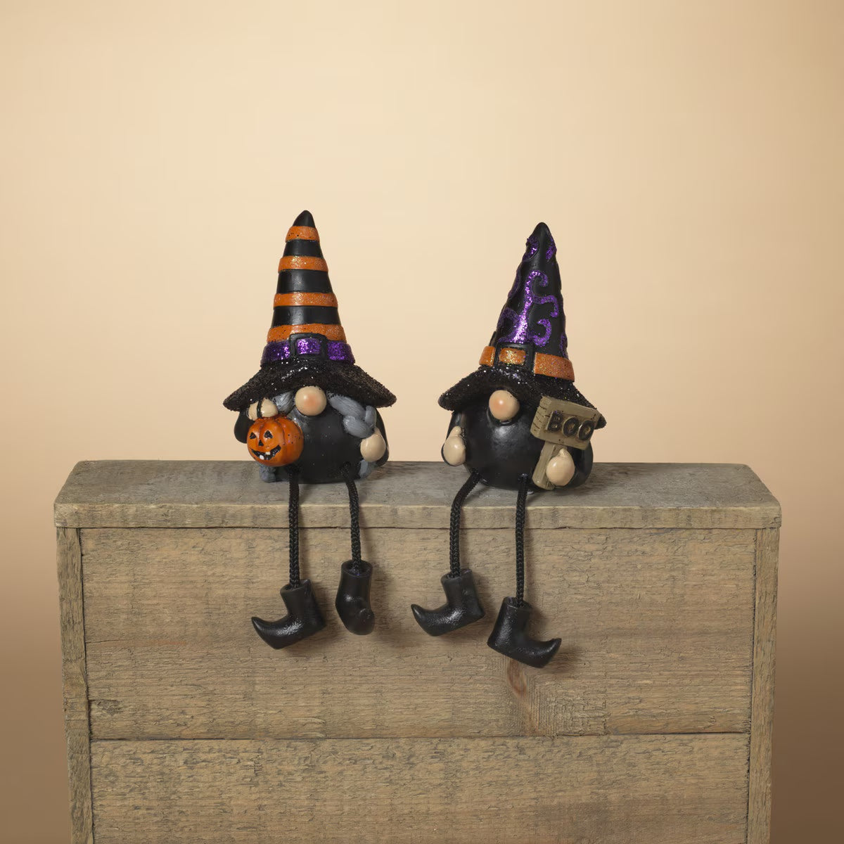 Halloween Gnome Shelf Sitter, 2 Asst, 4.3"H Resin