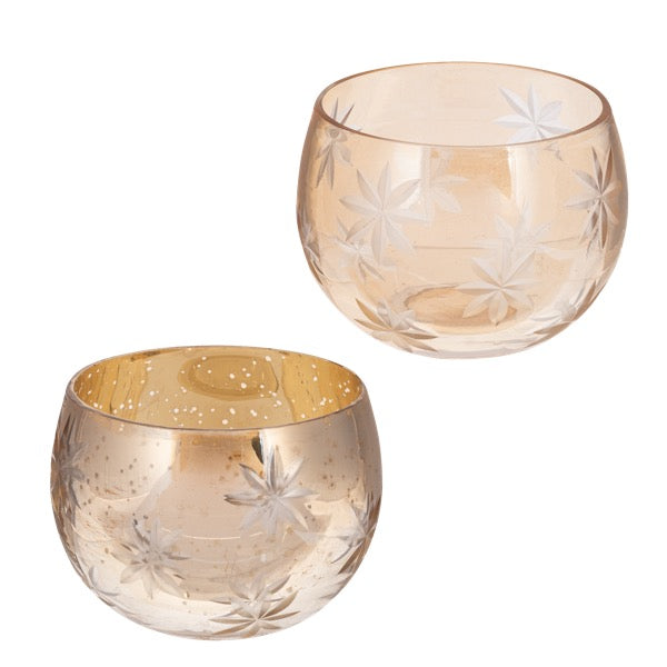 Etched Tealight Holder 2-Asst Glass