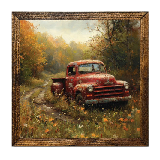 Old Red Truck Flwrs 16x16