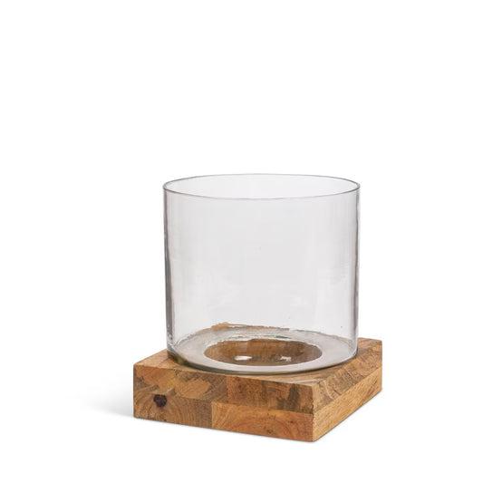 Mangowood & Glass Candle Holder Med