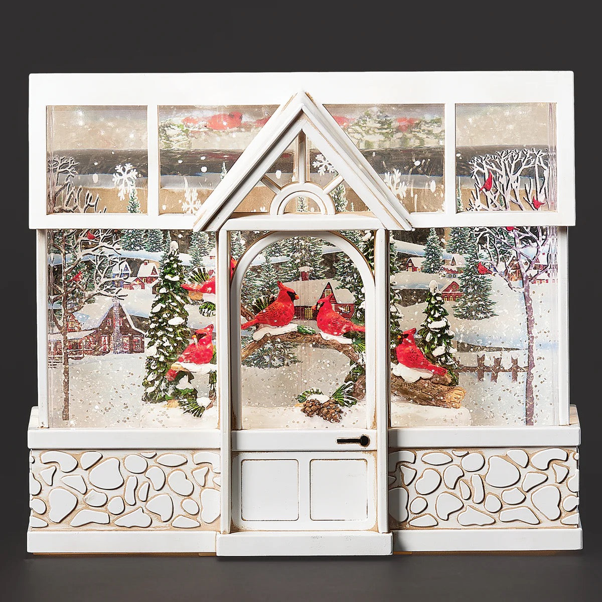 7.75" Lighted Swirl Cardinal Rectangular White