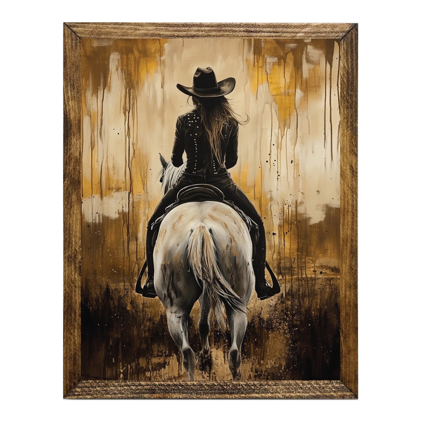 COWGIRL RIDING WHITE HORSE WESTERN 9X11