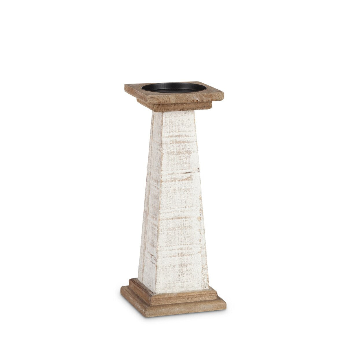 White Wood Pillar Candle Holder 13.6"