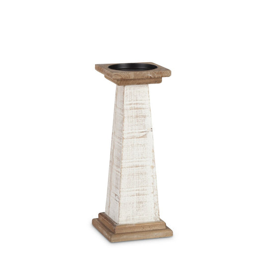 White Wood Pillar Candle Holder 13.6"