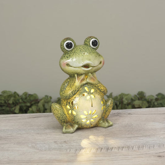 Solar Lighted Resin Frog 8.75"