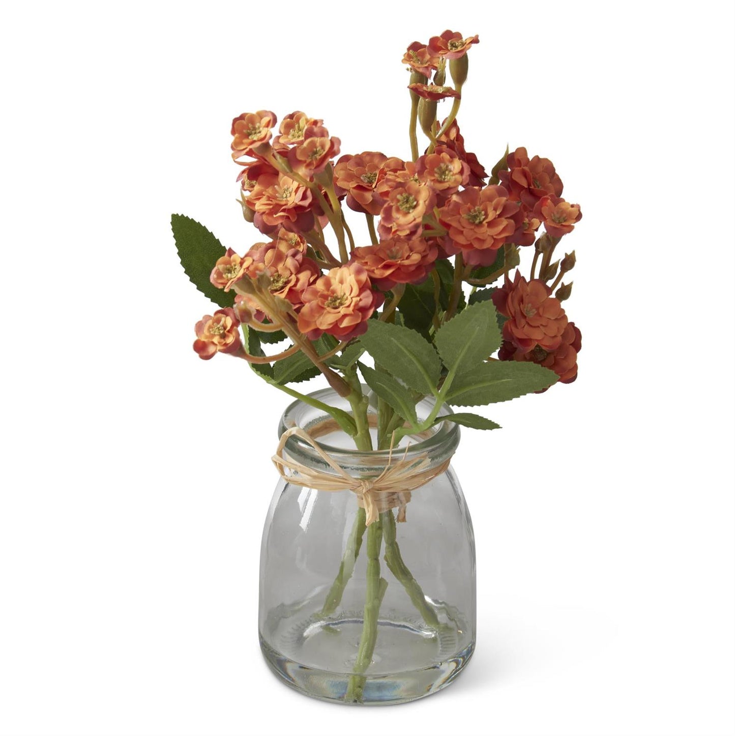 8" Orange Primrose Premade in Glass Vase