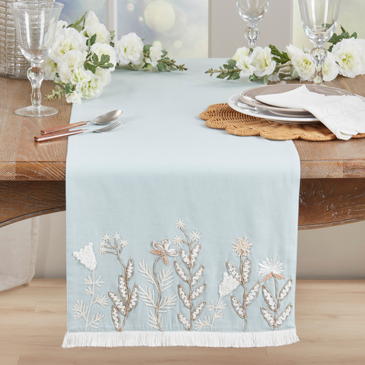 Embroidered Floral Runner Blue 16x72