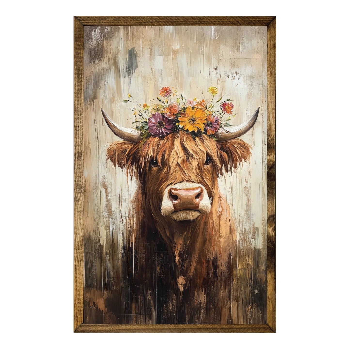 HIGHLAND COW WITH FLORAL CROWN 12X19