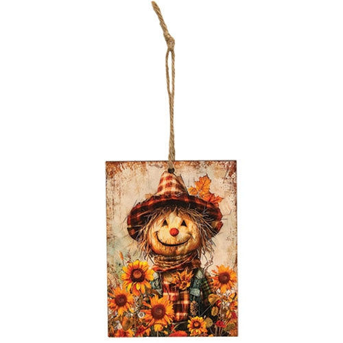Harvest Sunflowers Scarecrow Ornament 3x4