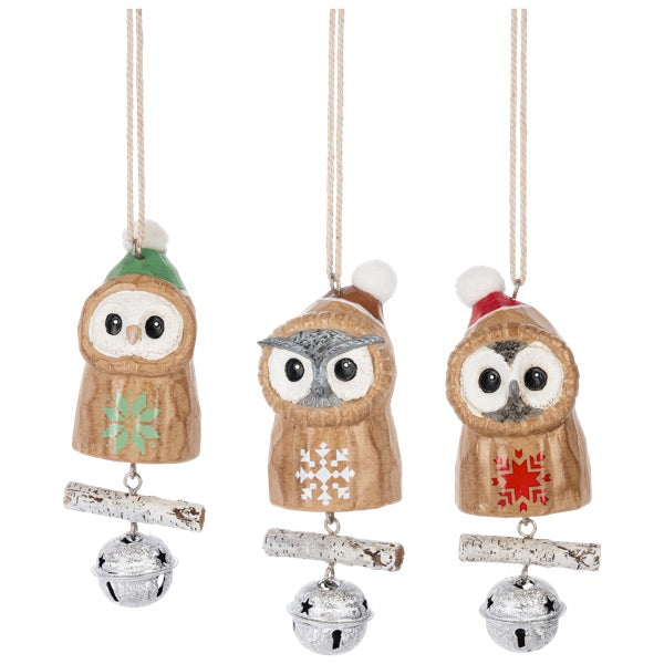 Owl w/ Bell Orn 3-Asst Resin