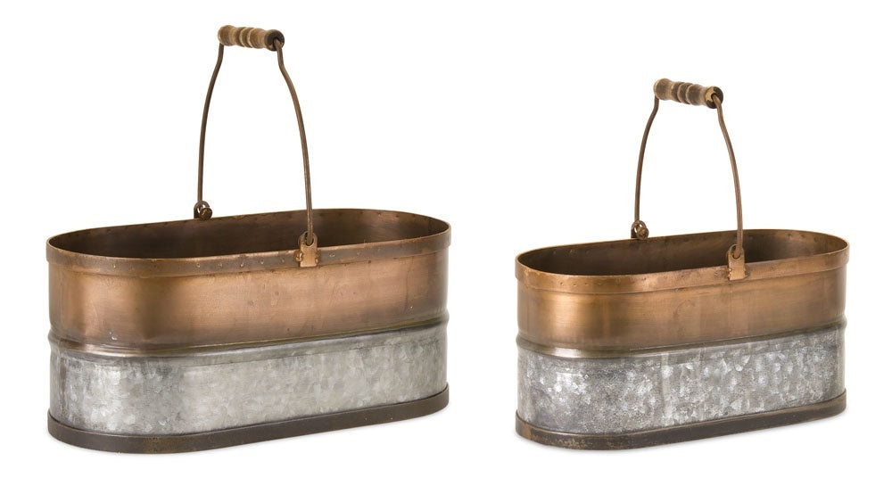 Oval Pail Iron Wood Med