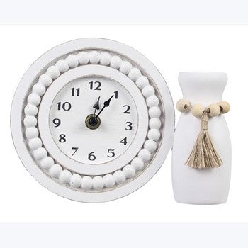 Wood Country Tabletop Clock Vase