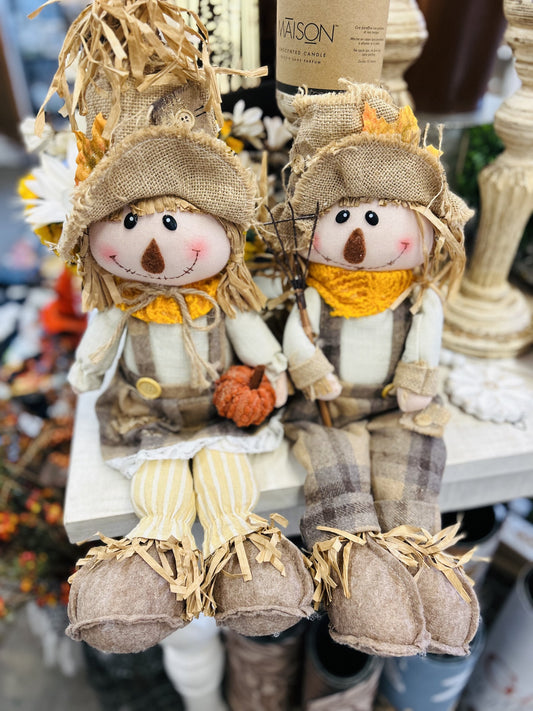 Fall Timber Scarecrow Shelf Sitter / Scarecrow with rake